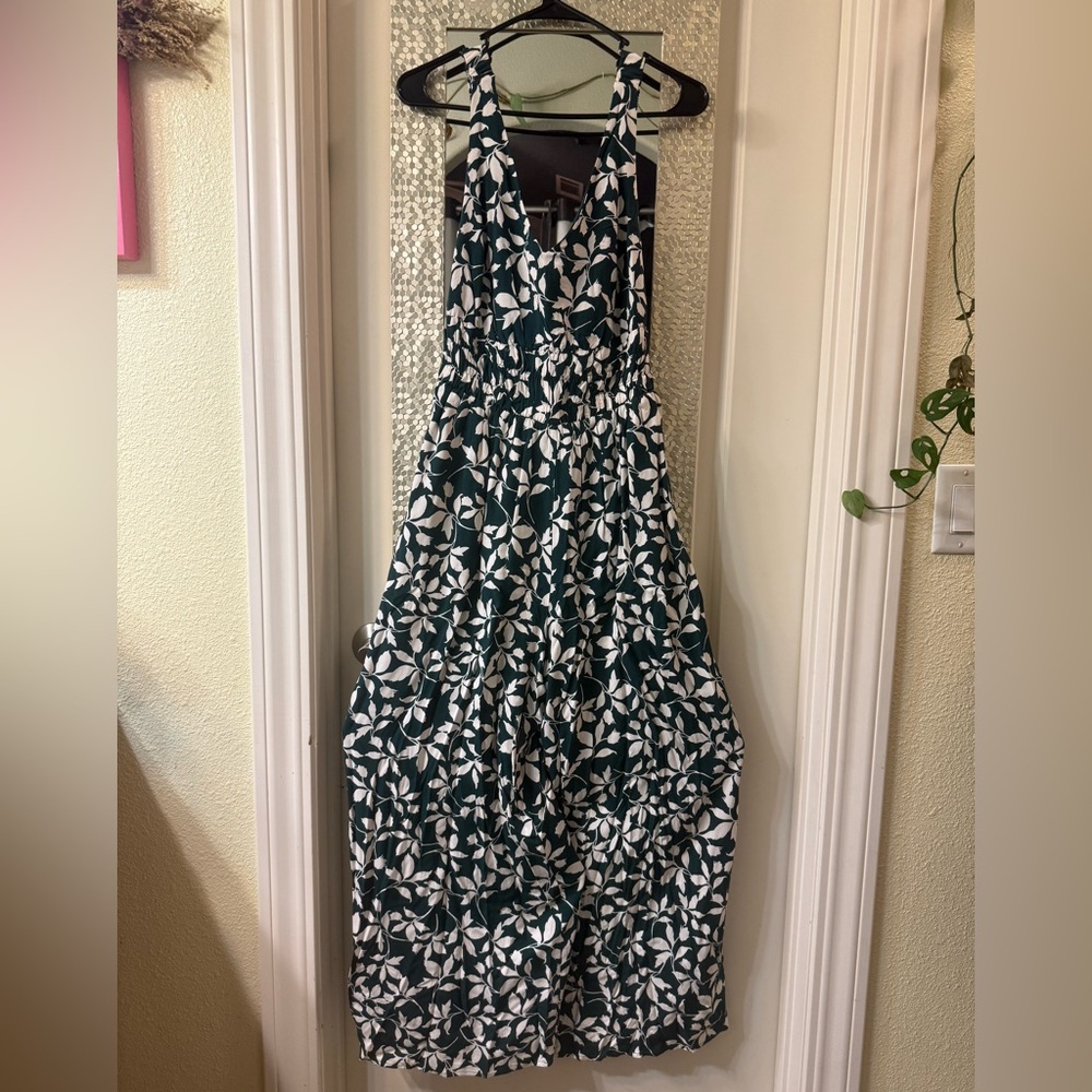 Strappy green with cream leaf romper